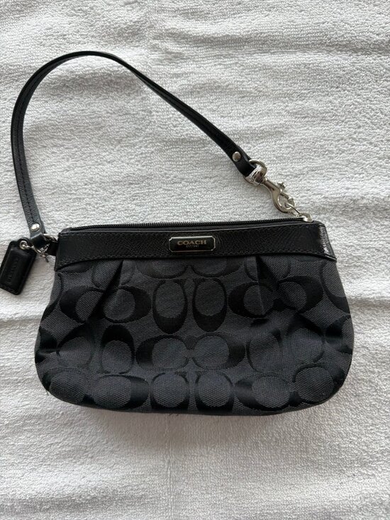 Coach Handbags - Coach Signature Pleated Wristlet (model F47206) in black